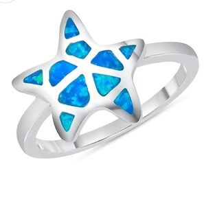 Silver 925 Rhodium Plated Opal Stone Star fish Ring With CZ opal Ring